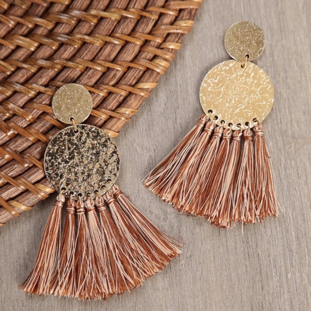 NEW! Gold & Tan Tassel Earrings